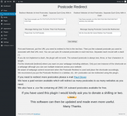 Page screenshot: Postcode Redirect