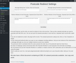 Page screenshot: Postcode Redirect