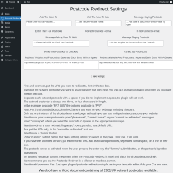 Page screenshot: Postcode Redirect
