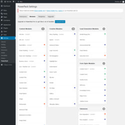Page screenshot: Settings  &rarr; PowerPack &rarr; Modules