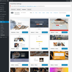 Page screenshot: Settings  &rarr; PowerPack &rarr; Templates
