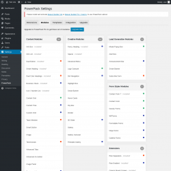 Page screenshot: Settings &rarr; PowerPack &rarr; Modules