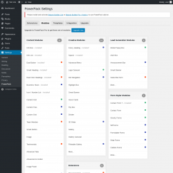 Page screenshot: Settings &rarr; PowerPack &rarr; Modules