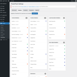 Page screenshot: Settings &rarr; PowerPack &rarr; Modules