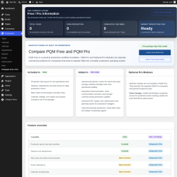 Page screenshot: Production &rarr; Compare Free / Pro