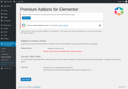 Page screenshot: Premium Addons for Elementor → Version Control