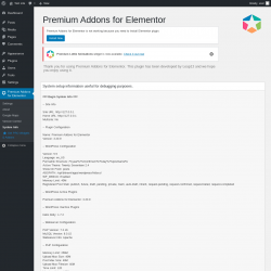 Page screenshot: Premium Addons for Elementor → System Info