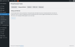 Page screenshot: PressForward → Tools → Debug and Refresh