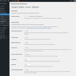 Page screenshot: PressForward → Preferences → User Control