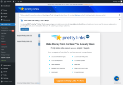 Page screenshot: Pretty Links &rarr; Import / Export