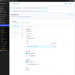 Page screenshot: Pretty Links  &rarr; Add New