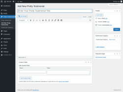 Page screenshot: Pretty Testimonial &rarr; Add New Pretty Testimonial