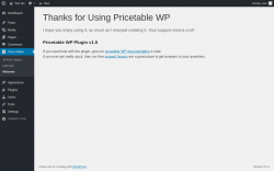 Page screenshot: Thanks for Installing Price Table &lsaquo; Test site &mdash; WordPress