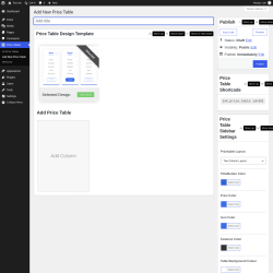 Page screenshot: Price Tables &rarr; Add New Price Table