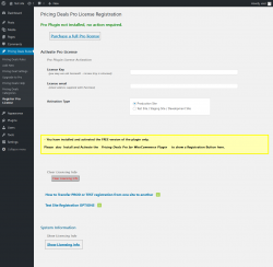 Page screenshot: Pricing Deals Rules → Register Pro License