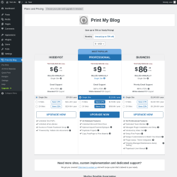 Page screenshot: Print My Blog → Upgrade  ➤