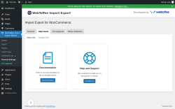 Page screenshot: WebToffee Import Export (Basic) → General Settings → Help Guide