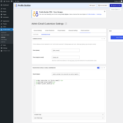Page screenshot: Profile Builder &rarr; Admin Email Customizer