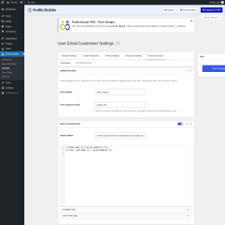 Page screenshot: Profile Builder &rarr; User Email Customizer
