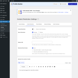 Page screenshot: Profile Builder &rarr; Content Restriction