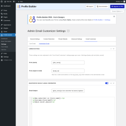 Page screenshot: Profile Builder &rarr; Admin Email Customizer