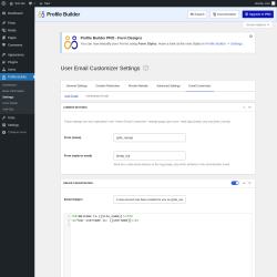 Page screenshot: Profile Builder &rarr; User Email Customizer