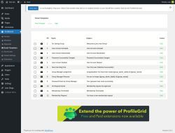 Page screenshot: ProfileGrid → Email Templates