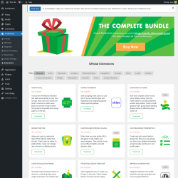Page screenshot: ProfileGrid → Extensions