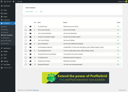 Page screenshot: ProfileGrid → Email Templates
