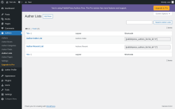 Page screenshot: Authors → Author Lists
