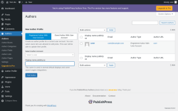 Page screenshot: Authors ‹ Test site — WordPress
