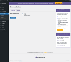 Page screenshot: Checklists → Settings