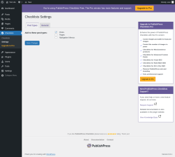 Page screenshot: Checklists → Settings