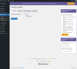 Page screenshot: Checklists → Settings