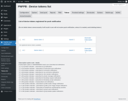 Page screenshot: PNFPB Push Notification → Tokens list