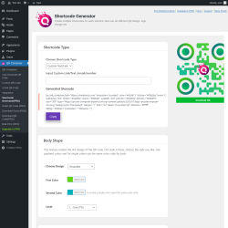 Page screenshot: QR Composer &rarr; Shortcode Generator(PRO)