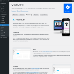 Page screenshot: QuadMenu → Premium 