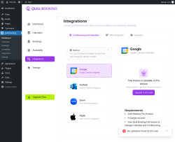 Page screenshot: Quill Booking → Integrations