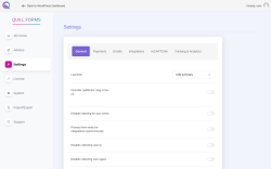 Page screenshot: Quill Forms → Settings
