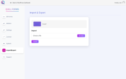 Page screenshot: Quill Forms → Import/Export