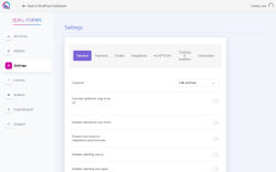 Page screenshot: Quill Forms → Settings