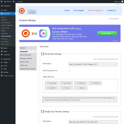 Page screenshot: Quiz Maker → General Settings → 
                            Shortcodes                        