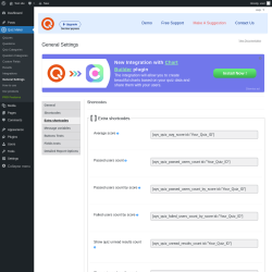 Page screenshot: Quiz Maker → General Settings → 
                            Extra shortcodes                        