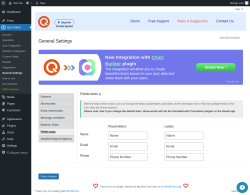 Page screenshot: Quiz Maker → General Settings → 
                            Fields texts                        