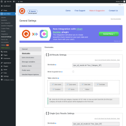 Page screenshot: Quiz Maker → General Settings → 
                            Shortcodes                        