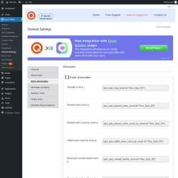 Page screenshot: Quiz Maker → General Settings → 
                            Extra shortcodes                        