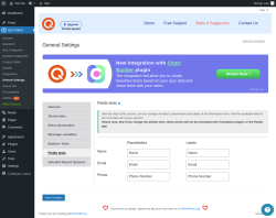 Page screenshot: Quiz Maker → General Settings → 
                            Fields texts                        