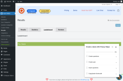 Page screenshot: Quiz Maker → Results → Leaderboard