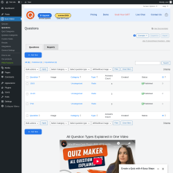 Page screenshot: Quiz Maker → Questions
