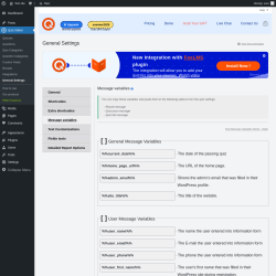 Page screenshot: Quiz Maker → General Settings → 
                            Message variables                        